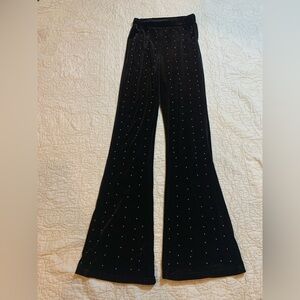 New Good Time USA Black Velvet‎ Flare Pants with Gold Beads Size Small